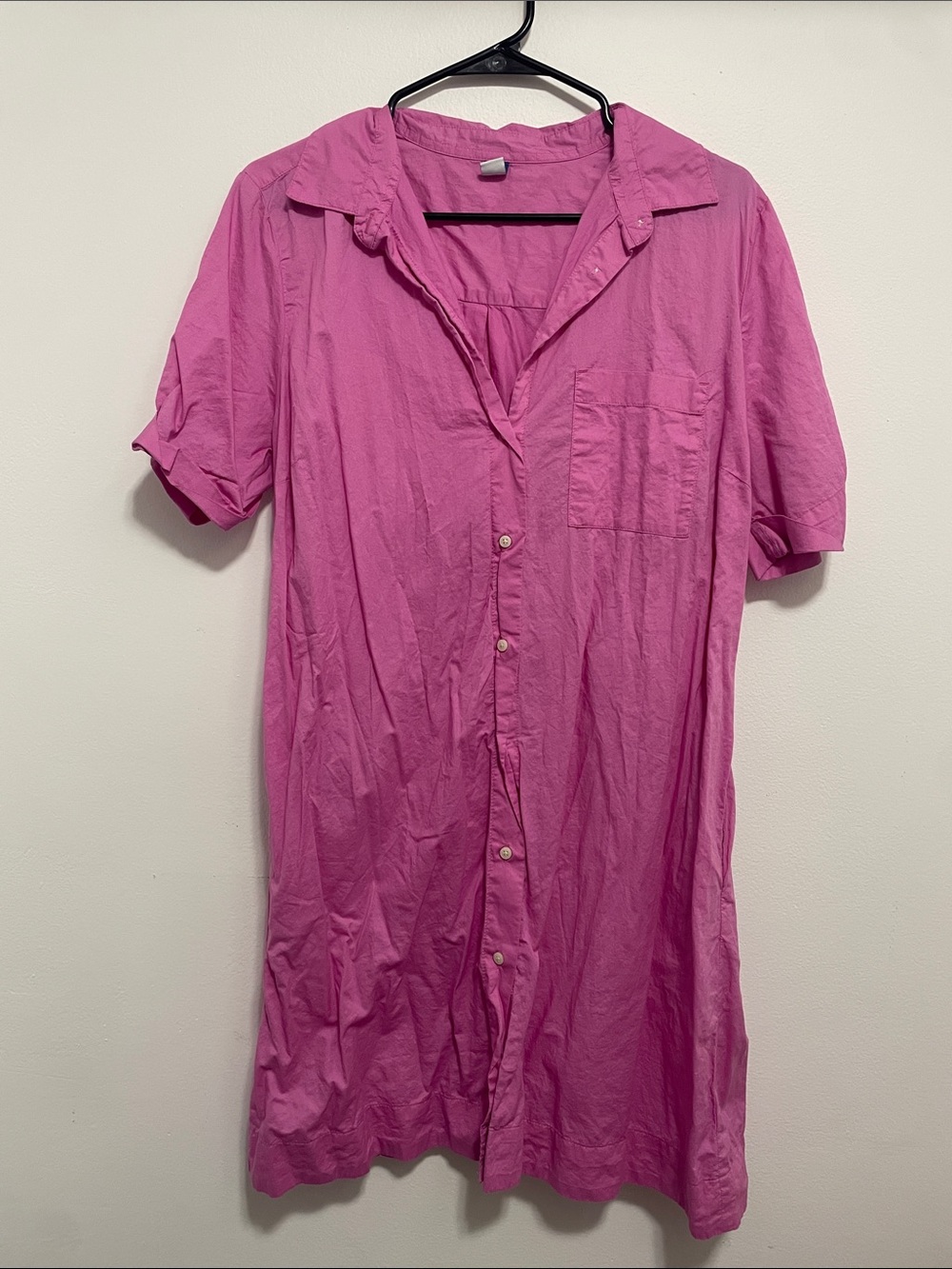 Old Navy Pink Short-Sleeve Button-Down Shirt Dress